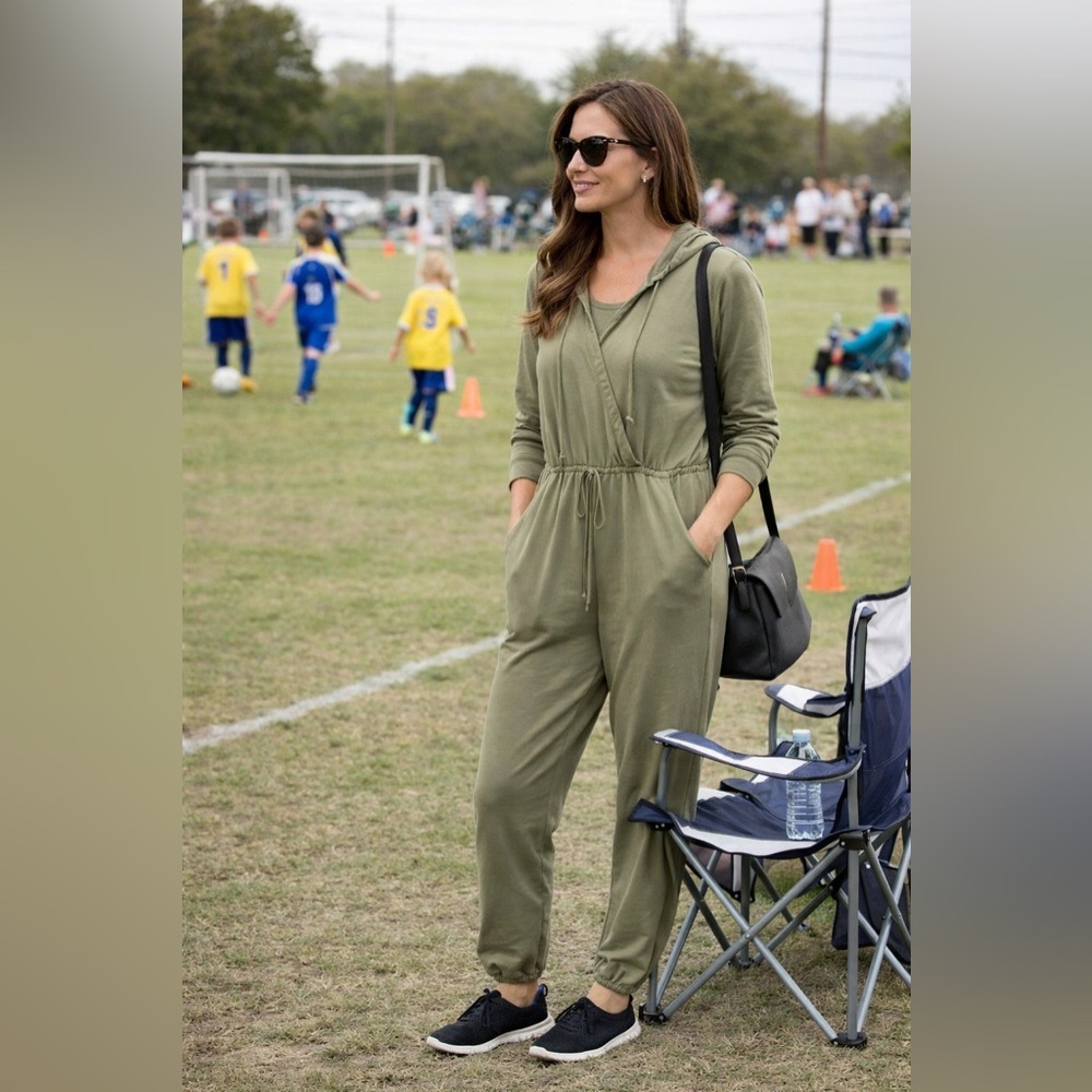 Stitch & Pine Olive Green Jumpsuit with hood and pockets‎ jogger bottoms